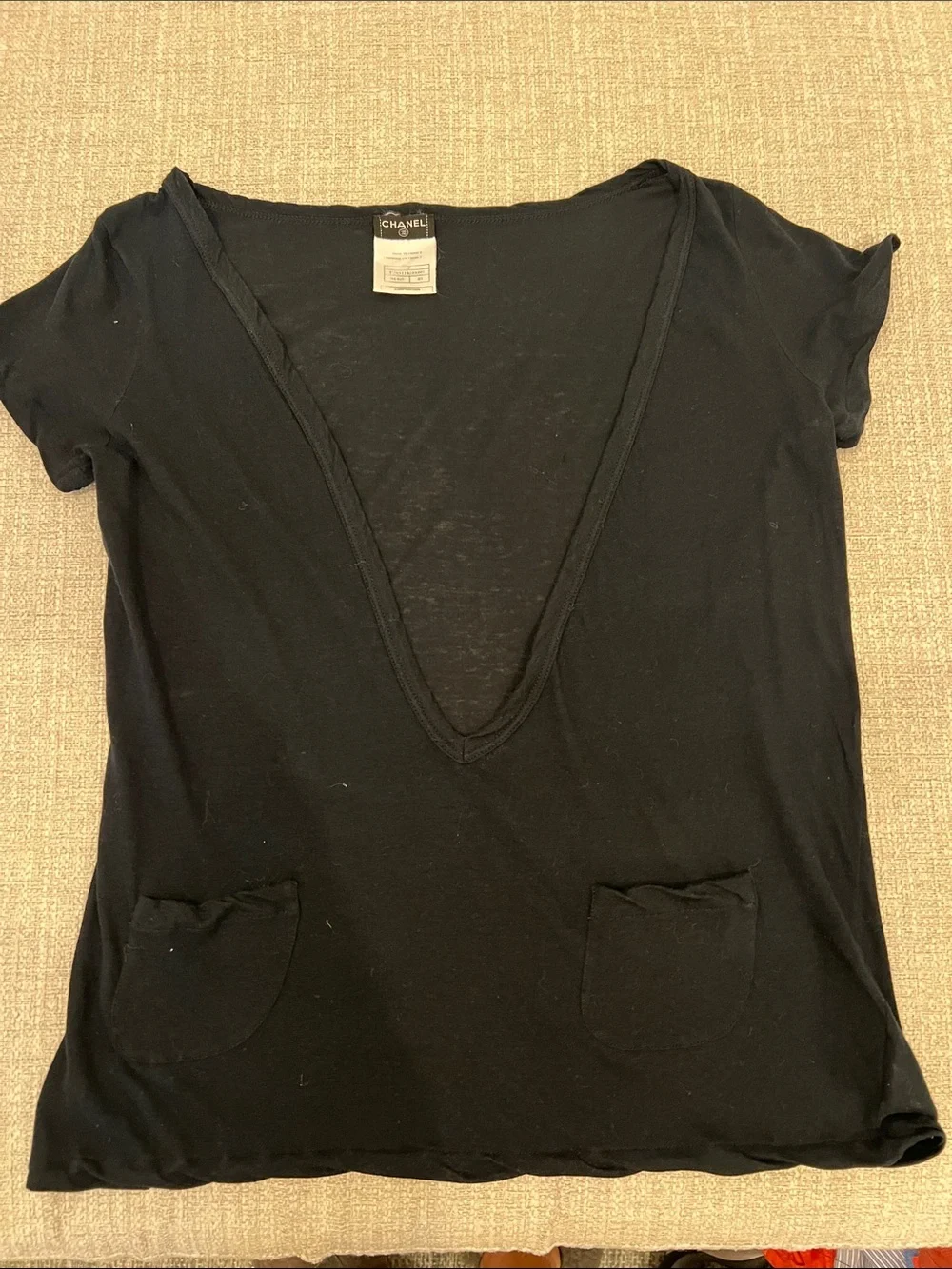 CHANEL Black Deep V-Neck Bandeau Top